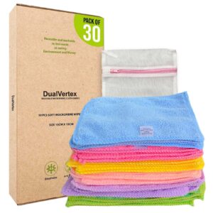 DualVertex 30 Reusable Baby Wipes Microfiber Face Cloth Washable