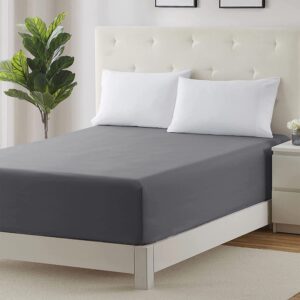 Hafaa Double Fitted Sheet Extra Deep Pocket Bed Sheet 16 inch 40 Cm Soft Brushed Microfiber Breathable Fitted Bed Sheets Shrinkage and Fade Resistant (Grey)