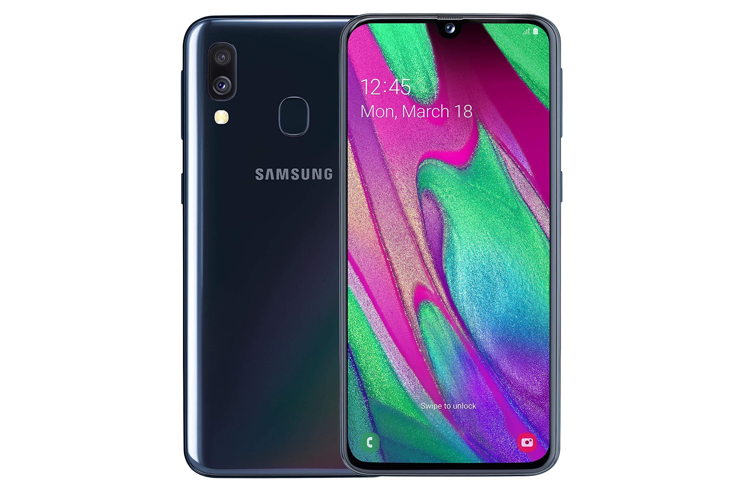 Samsung Galaxy A40 64GB - Black - Dual SIM - Unlocked (Renewed)