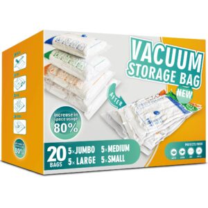 Storage Master Space Saver Bags for Travel and Home Reusable Vacuum Storage Bags Save 80% More Storage Space Work with Vacuum Cleaner + Travel Hand Pump (20 Pack)
