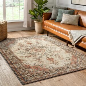 Hafaa Area Rugs for Bedroom Living Room – Vintage Large Rug Traditional Oriental Cashmere Style Carpet for Dining Room Soft Short Pile Non Slip Washable Boho Rug – 80x150 cm