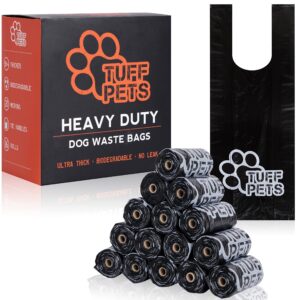 Tuff Pets 50% Stronger Dog Poo Bags | Biodegradable Eco Dog Poo Bags with Tie Handles on a Roll Cornstarch | 16 Dispenser Refill Rolls | Thick Doggy Poop Bags