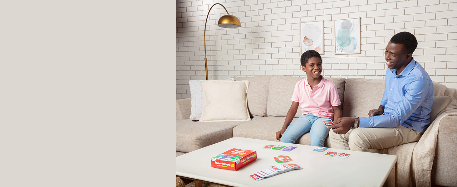 father and son playing train of thought