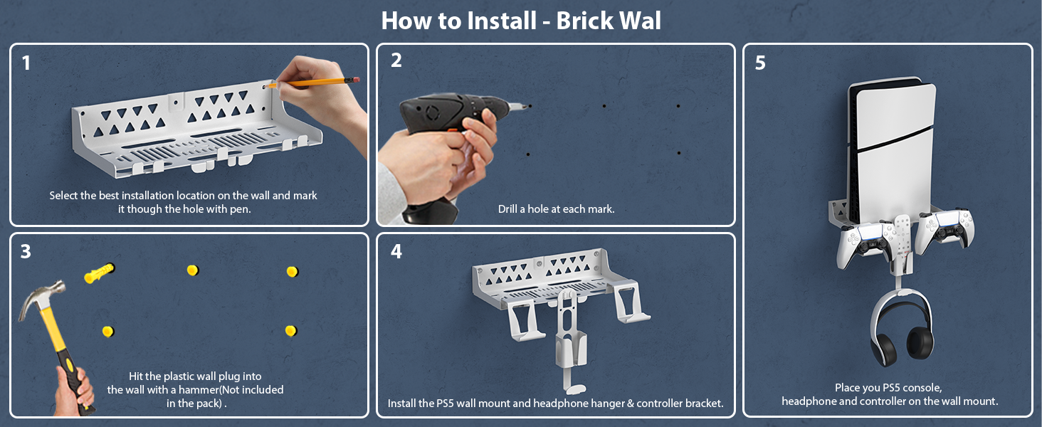 PS5 Wall Mount Bracket Stand PS5/PS5 Slim Wall Mount Bracket Shelf Set Playstation 5 Wall Mount 