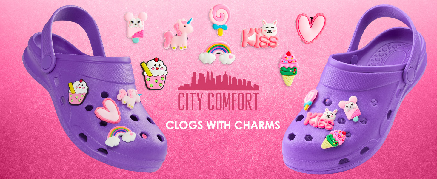CityComfort Girls Clogs with Removable Charms