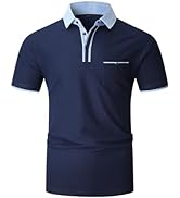KUNJLELP Mens Polo Shirt Short Sleeve Plain Top Tee Regular-Fit Cotton Casual Golf Sports T-Shirt