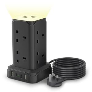 Tower Extension Lead with USB C Solts and LED Night Light