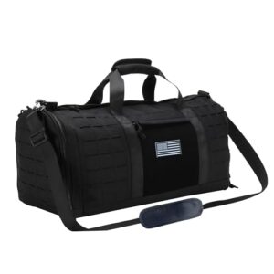 SEYATULLH Military Tactical Duffle Bag for Men Women with Shoe Compartment Sport Gym Bag Fitness Tote Football Training Bag Travel Duffle Bag Training Workout Bag 35L (Black)
