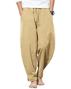 YAOBAOLE Men's Linen Trousers Casual Men's Baggy Trousers Men Yoga Pants with Pocke