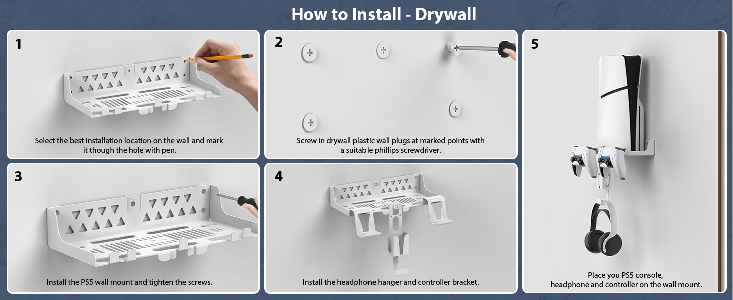 PS5 Wall Mount Bracket Stand PS5/PS5 Slim Wall Mount Bracket Shelf Set Playstation 5 Wall Mount 