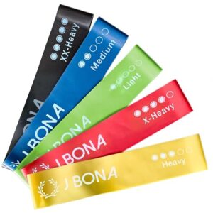 J Bona 5-Piece Resistance Bands Set for Men & Women - Latex Exercise Bands for Full Body Workout