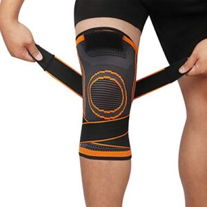 Knee Supports 2 Pack Knee Brace with Adjustable Strap Compression Knee Sleeves for Running Joint Pain Arthritis Meniscus Tear Cartilage Damage Tendonitis Quick Recovery Unisex (Orange