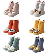 FedMois 6 Pairs Baby Kids Cozy Warm Winter Socks Anti-slip Infant Toddler Thermal Crew Socks