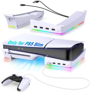 Auarte 2023 RGB Horizontal Stand for PS5 Slim Console Accessories with 14 Light Mode and 4 USB Hubs