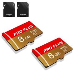 2 Pack Micro SD Card 8GB with SD Adapter High Speed Memory Card Up to 80Mb/s UHS-I Class 10 Memory TF Card for Tablet/Mobile Phone/Camera/Car Audio/Game Console (TF162 Red Gold 8GB)