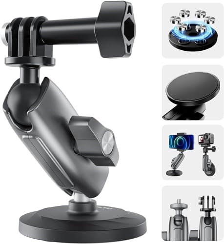 VIDIFY Aluminium 360° Double Ball Rotation Magnetic Clamp Mount Heavy Duty Magnet Camera Mount for GoPro Insta360 X4
