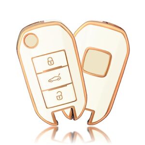 OFFCURVE Car Key Cover Car Key Case Key Fob Cover Car Key Protector 3 buttons Compatible with Peugeot 208 307 308 407 508 2008 3008 5008 Traveller Citroen C3 C4 C4L C5 DS6 Picasso Ople