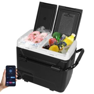 ARTETHYS Camping Fridge 60L Car Fridge Car Refrigerator with APP Control 12V Portable Freezer Dual Zone Compressor -20°C to 20°C with 12/24V DC 240V AC for Camping Travel Caravan RV            [Energy Class E]