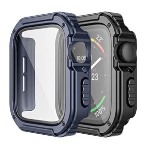 Adepoy 2 Pack Rugged Case Compatible for Apple Watch 45mm Series 9/8/7 with Tempered Glass Screen Protector