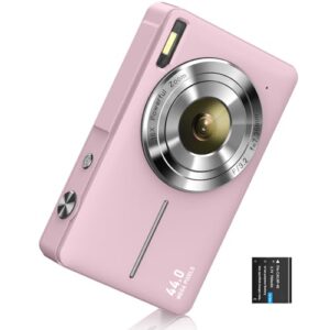 Digital Camera 1080P FHD Compact Camera 44MP Camera 16X Digital Zoom Simple Vlogging Camera Portable Digital Camera for Teen Students Seniors Beginner (Pink)