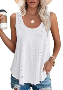 Aokosor Ladies Tops Vest Tops Women Summer Clothes Scoop Neck Sleeveless Eyelet Embroidery Tops