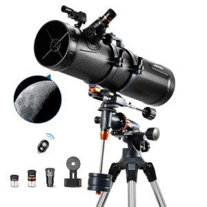 Telescope 130EQ Newtonian Reflector Telescopes for Adults Professional Telescopes for Astronomy Beginners Comes with 2 Plossl Eyepieces and Bluetooth Controller Phone Adapter and Finderscope