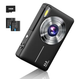 Digital Camera 1080P FHD Compact Camera 44MP Camera 16X Digital Zoom Simple Vlogging Camera with 32G TF-Card Portable Digital Camera for Kids Teen Students Seniors Beginner (Black)