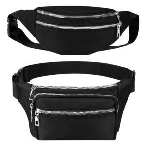 2Pack Bumbags for Ladies Waist Bags Travel Waterproof 4 Zip Pockets Fanny Pack Waist Pack Adjustable Belt Waistpacks for Women Men Running Outdoors