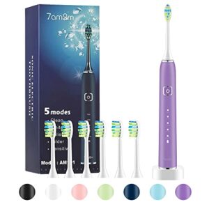 7am2m Sonic Electric Toothbrush with 6 Brush Heads for Adults and Kids