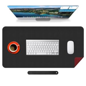 Mouse Pads Desk Mat Waterproof PU Leather Stitched Edges Non-Slip Base Table Protector Large Mouse Mat Writing Pad for Office and Home Black Red
