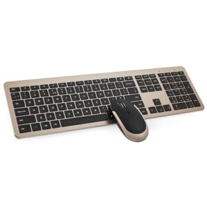 Seenda Wireless Keyboard & Mouse Sets - Slim Thin Keyboards and Mouse Combo Full Size Keyboard with Numeric Keypad Adjustable DPI Wireless Mouse -Black & Gold