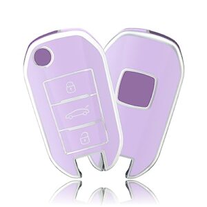 OFFCURVE Car Key Cover Car Key Case Key Fob Cover Car Key Protector 3 buttons Compatible with Peugeot 208 307 308 407 508 2008 3008 5008 Traveller Citroen C3 C4 C4L C5 DS6 Picasso Ople