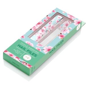 Malva Belle Best Crystal Glass Nail File – Long Lasting Double Sided Tempered Glass File – Professional Salon Manicure/Pedicure Filing Tool for Natural Nails - Cherry Blossom (3mm)