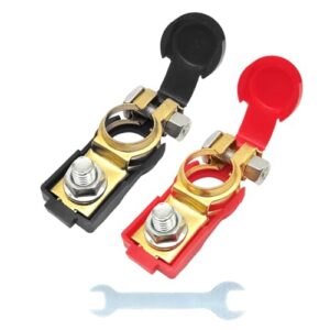 Desenda 2pcs Car Battery Terminal Connectors with Plastice Cover Positive and Negative 12V Battery Clamps for Car Boat Truck Van Carava