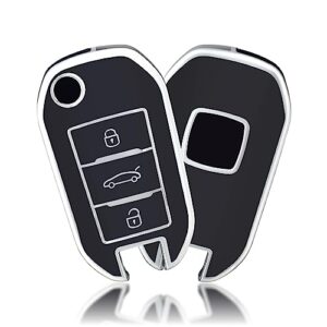 OFFCURVE Car Key Cover Car Key Case Key Fob Cover Car Key Protector 3 buttons Compatible with Peugeot 208 307 308 407 508 2008 3008 5008 Traveller Citroen C3 C4 C4L C5 DS6 Picasso Ople