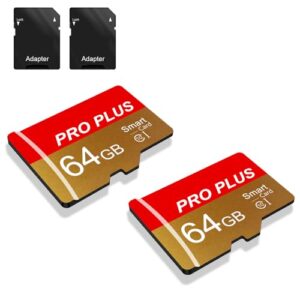 2 Pack Micro SD Card 64GB with SD Adapter High Speed Memory Card Up to 80Mb/s UHS-I Class 10 Memory TF Card for Tablet/Mobile Phone/Camera/Car Audio/Game Console (TF162 Red Gold 64 GB)