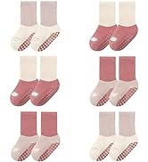 FedMois 6 Pairs Baby Kids No Show Socks Cotton Invisible Anti Slip Winter Thermal Thick