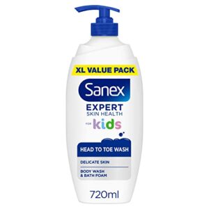 Sanex Expert Skin Health Head to Toe Kids’ Body Wash 720ml | protects delicate skin | children’s shower gel | gently cleanses | 12h hydration | dermatologically tested | paediatrician approved