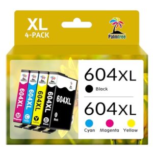 Palmtree 604XL Ink Cartridges Multipack High Yield Compatible for Epson 604 XL 604XL for Epson XP-2200 XP-2205 XP-3200 XP-3205 XP-4200 XP-4205 WF-2910DWF WF-2930DWF WF-2935DWF WF-2950DWF (4 Pack)