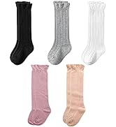 FedMois 5 Pairs Baby Little Kids Knee High Socks Cotton Anti Slip