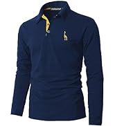 KUNJLELP Polo Shirts for Men Adult Long Sleeve Denim Splice Collar Golf Shirt