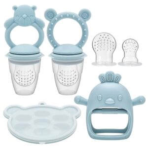 CLDY Silicone Teething Mitten for Babies with Baby Fruit Food Feeder & Freezer Tray Set