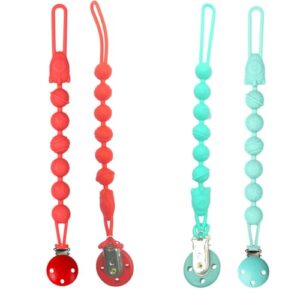 Dummy Clip Boys Silicone Pacifier Clips Wooden Soother Clips Fits Most Pacifiers and Teething Toys