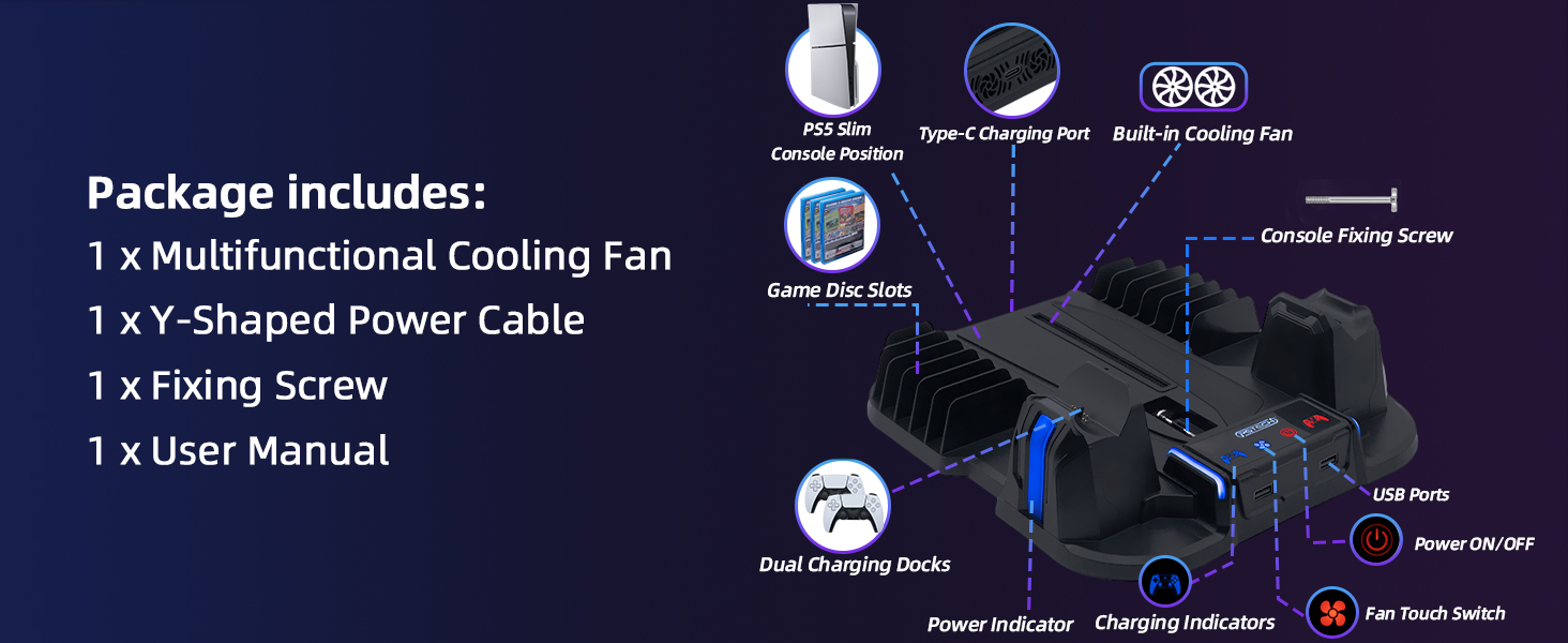 Cooling Charging Stand for NEW PS5 Slim