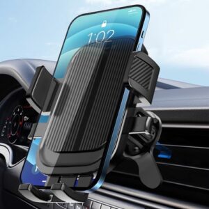 AOKD Car Phone Holder Air Vent Phone Mount [Gimbal Adjustable] Metal Hook Three Point Support Compatible with iPhone Samsung Android Smartphone (Black)