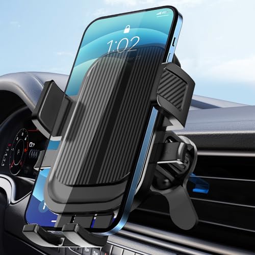 AOKD Car Phone Holder Air Vent Phone Mount [Gimbal Adjustable] Metal Hook Three Point Support Compatible with iPhone Samsung Android Smartphone (Black)
