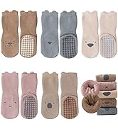 FedMois 5 Pairs Baby Kids Cozy Warm Winter Socks Anti-slip Infant Toddler Thermal Crew Socks