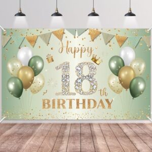Happy 18th Birthday Banner Sage Green Gold