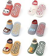 FedMois 6 Pairs Baby Kids No Show Socks Cotton Invisible Anti Slip Winter Thermal Thick
