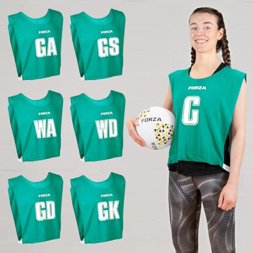 FORZA Pro Netball Bibs [7 Pack] | Full Netball Player Position Bib Pack Available in 7 Colours - Ideal for Schools & Clubs